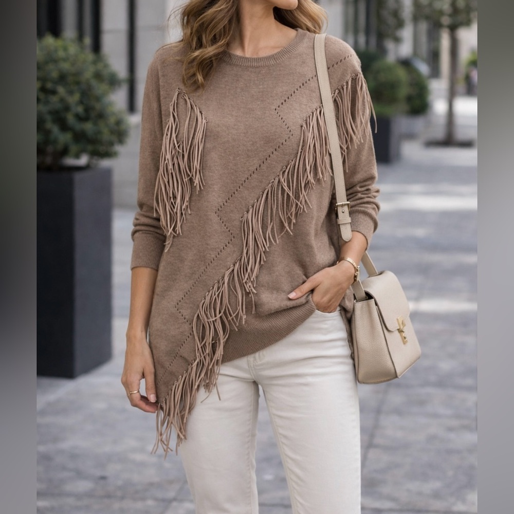 Sage & Flower Fringe Sweater